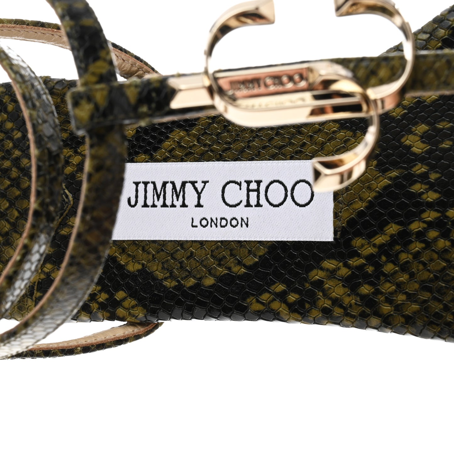 Calfskin Snakeskin Embossed Alodie Flat Sandals 38.5 Dark Olive
