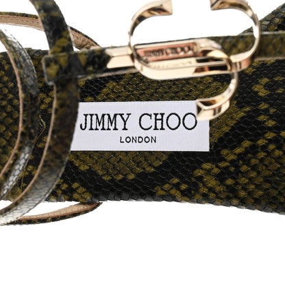 Jimmy Choo Calfskin Snakeskin Embossed Alodie Flat Sandals 38.5 Dark Olive 7 of 8
