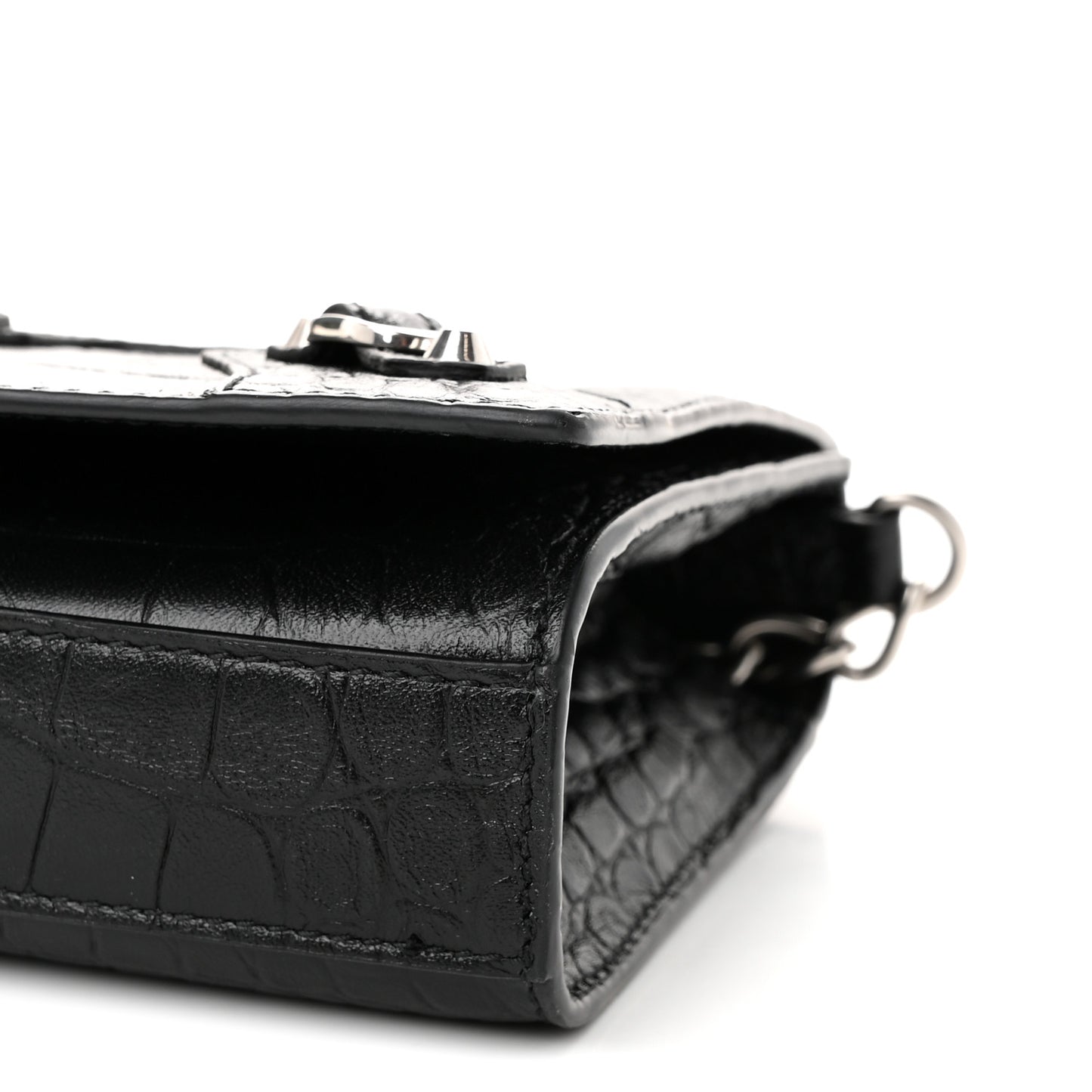 Crocodile Embossed Calfskin Classic Silver Hardware Le City Wallet On Chain Black