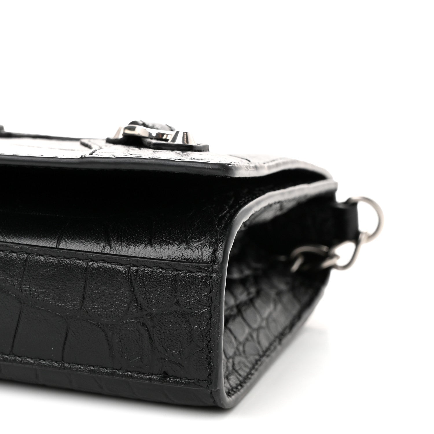 Balenciaga Crocodile Embossed Calfskin Classic Silver Hardware Le City Wallet On Chain Black 9 of 9