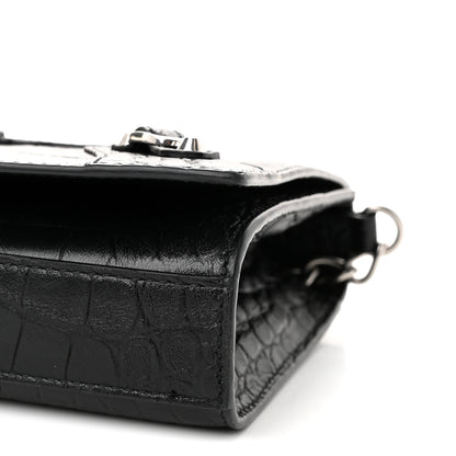 Balenciaga Crocodile Embossed Calfskin Classic Silver Hardware Le City Wallet On Chain Black 9 of 9