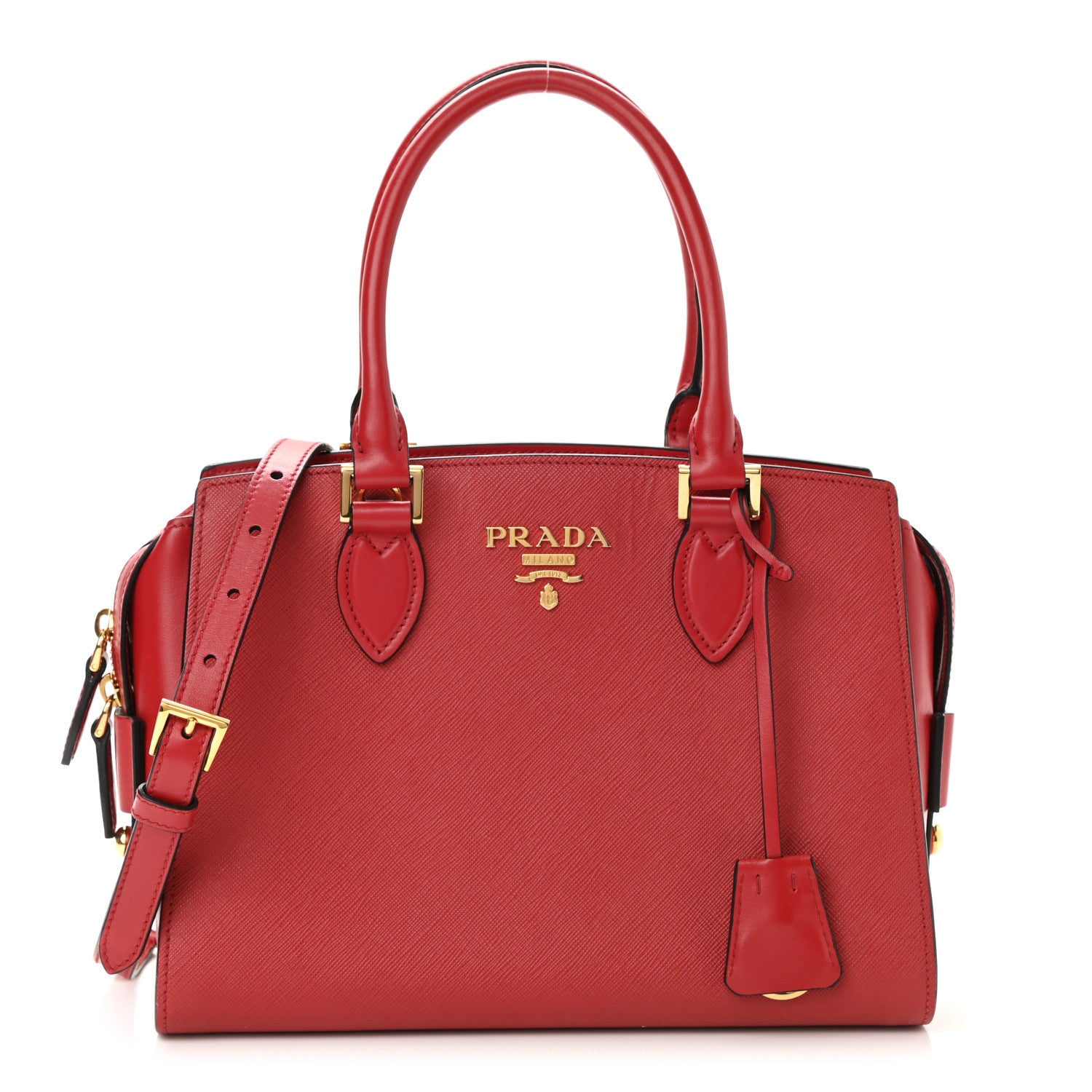 Prada Saffiano Soft Calfskin Double Handle Satchel Fuoco 1 of 10