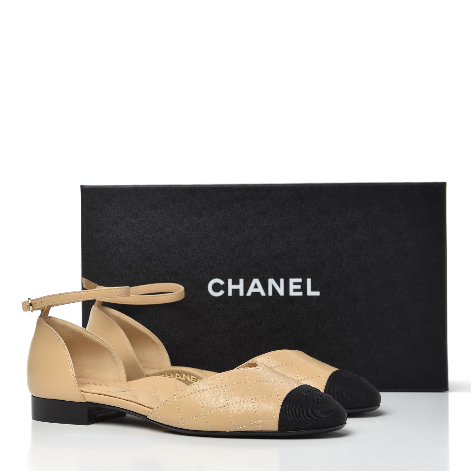 Chanel Lambskin Grosgrain Cap Toe CC Ankle Strap Sandals 39.5 Beige Black 9 of 9