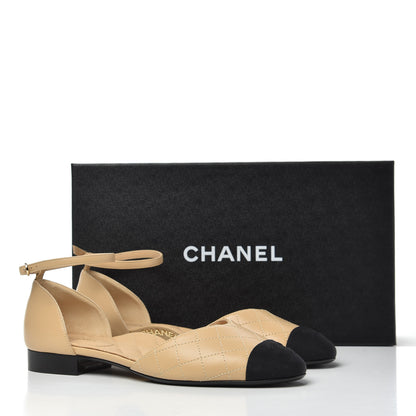 Chanel Lambskin Grosgrain Cap Toe CC Ankle Strap Sandals 39.5 Beige Black 9 of 9