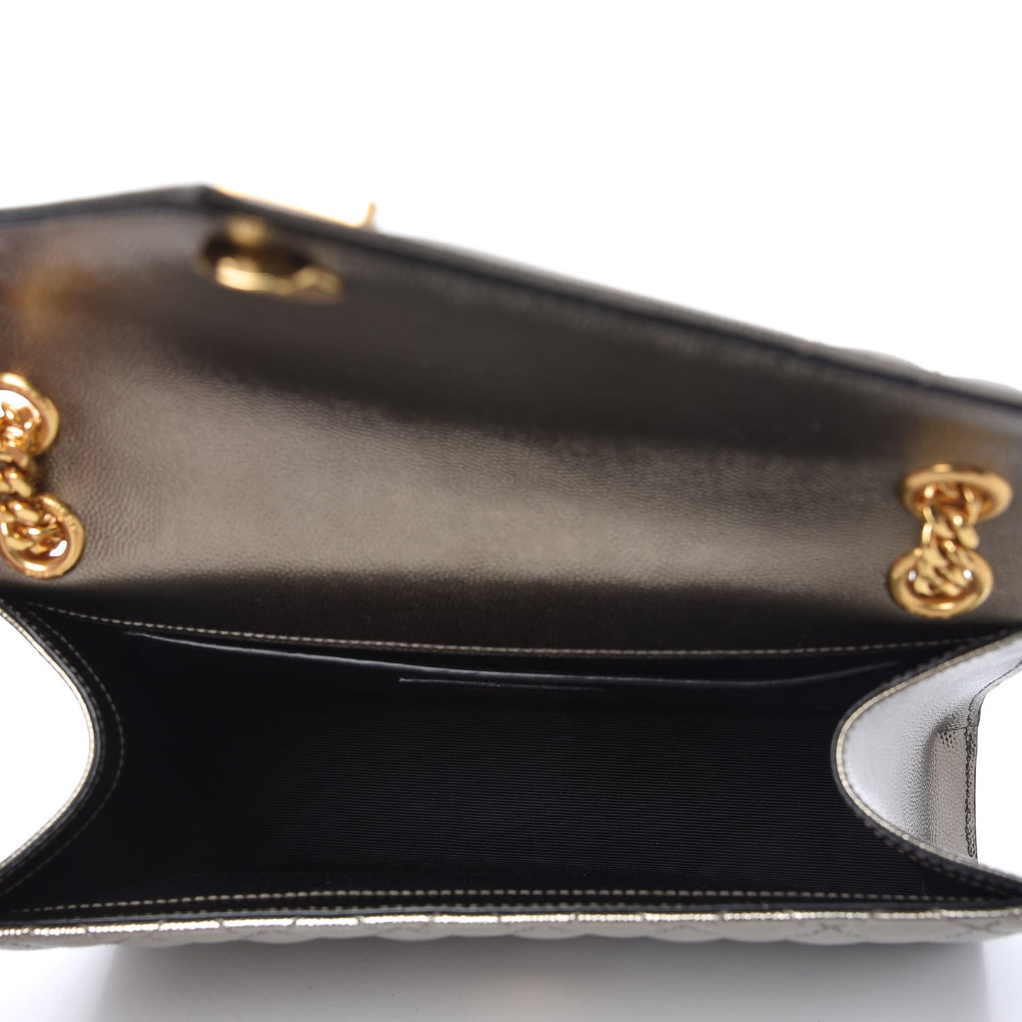 Metallic Grain De Poudre Textured Mixed Matelasse Triquilt Medium Monogram Satchel Piombo