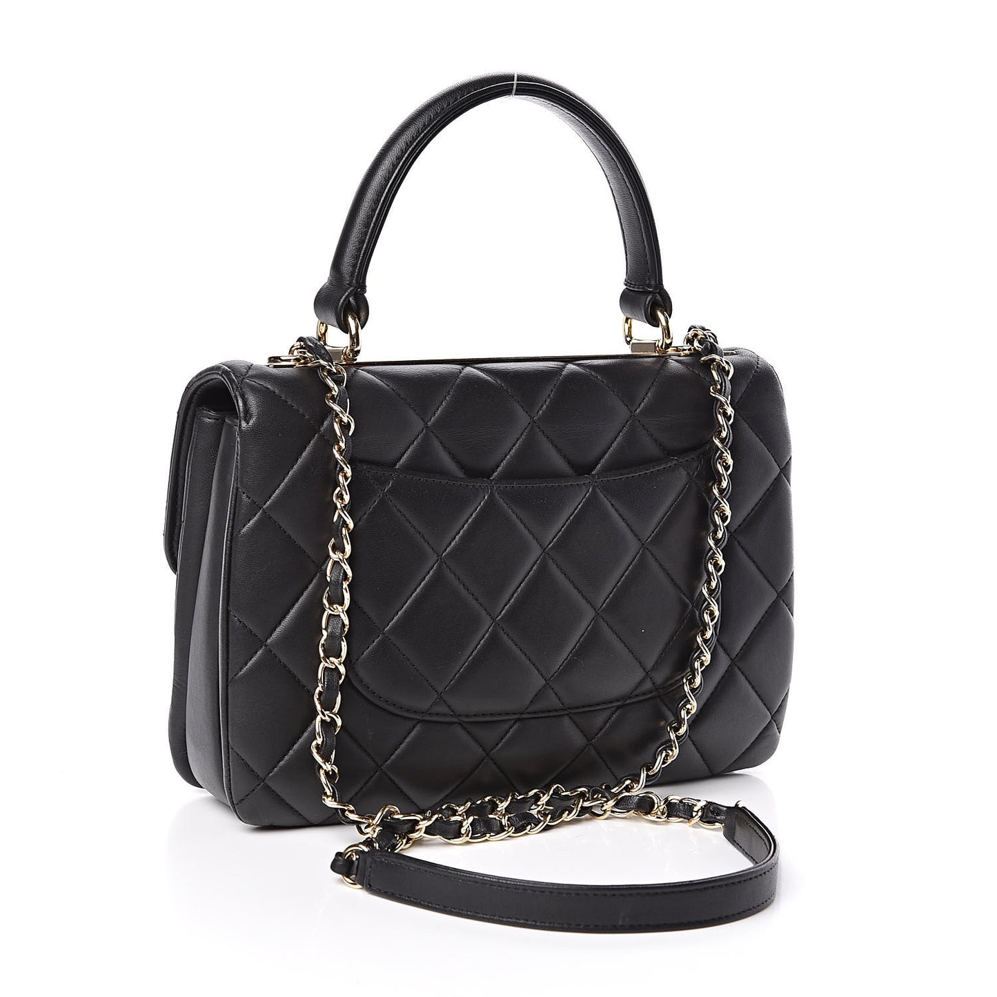 Lambskin Quilted Small Trendy CC Dual Handle Flap Bag Black