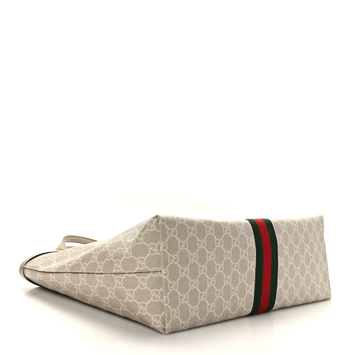 GG Supreme Monogram Textured Dollar Calfskin Web Medium Ophidia Shopping Tote Beige Mystic White Oatmeal
