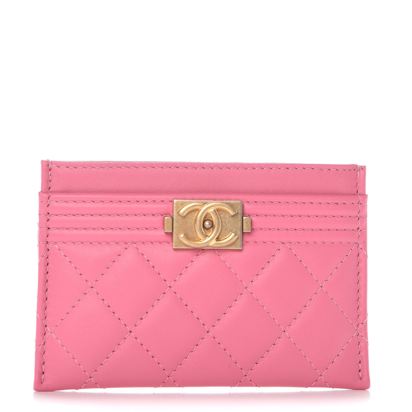 Lambskin Quilted Boy Card Holder Pink