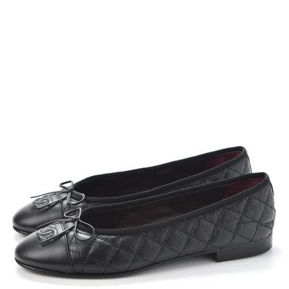 Chanel Aged Calfskin Quilted Cap Toe Ballerina Flats 38 Black 3 of 9