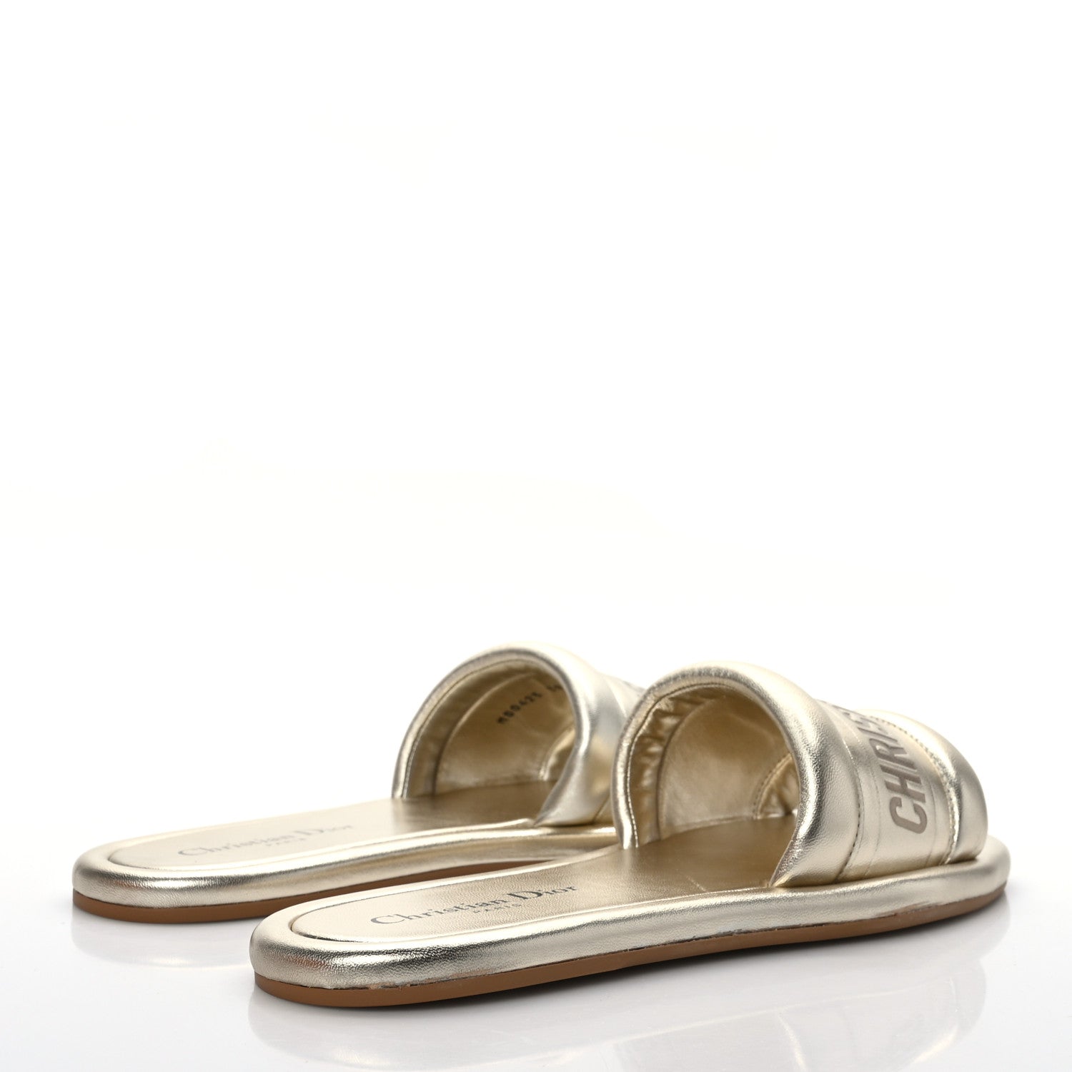 Christian Dior Metallic Lambskin Embossed Every-D Flat Slide Sandals 36 Pale Gold 4 of 9
