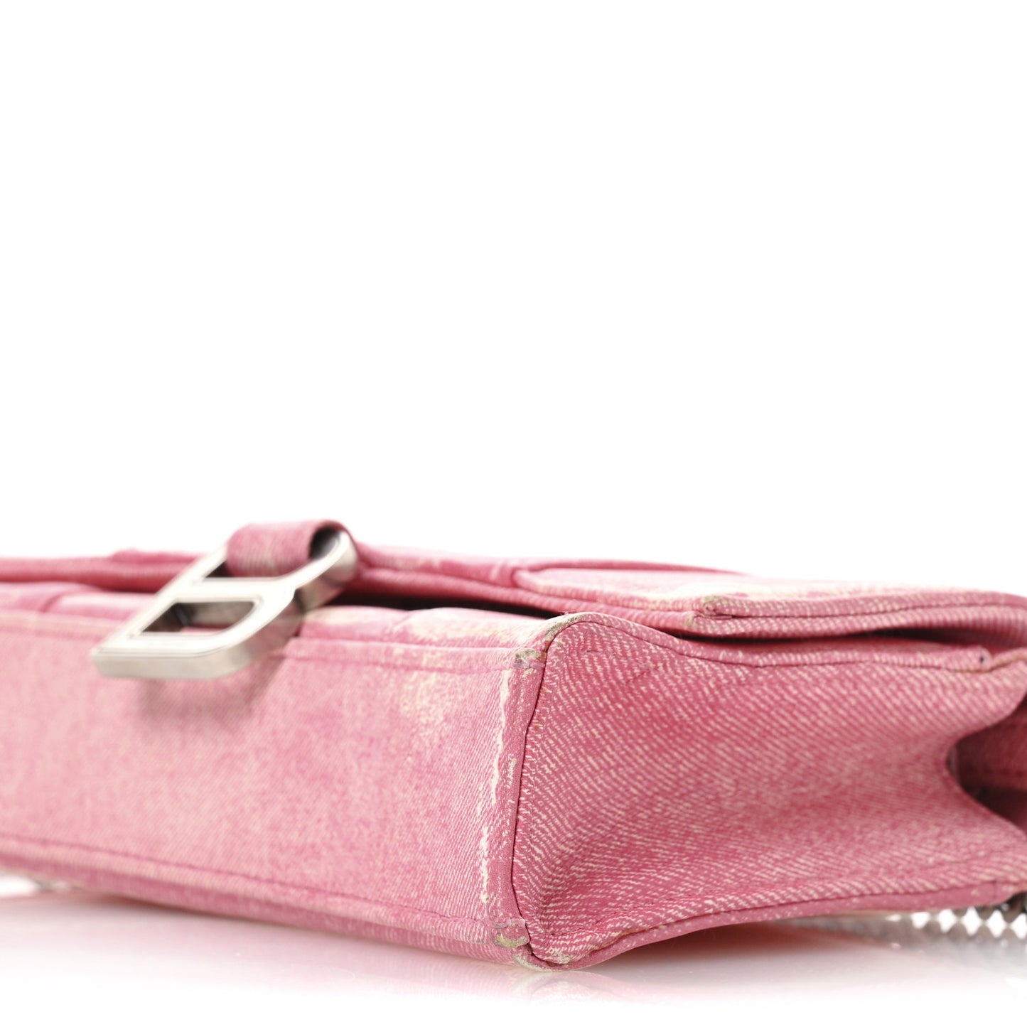 Nappa Denim Printed Hourglass Chain Bag Denim Pink