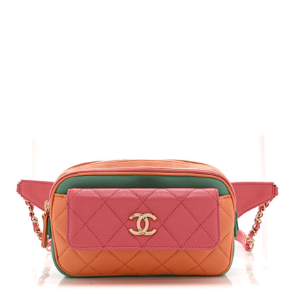 Chanel Goatskin Quilted Tri-Color In & Out Waist Bag Orange Green Pink 1 of 12