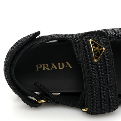Prada Raffia Metal Triangle Logo Crochet Cage Sandals 39 Black 7 of 8