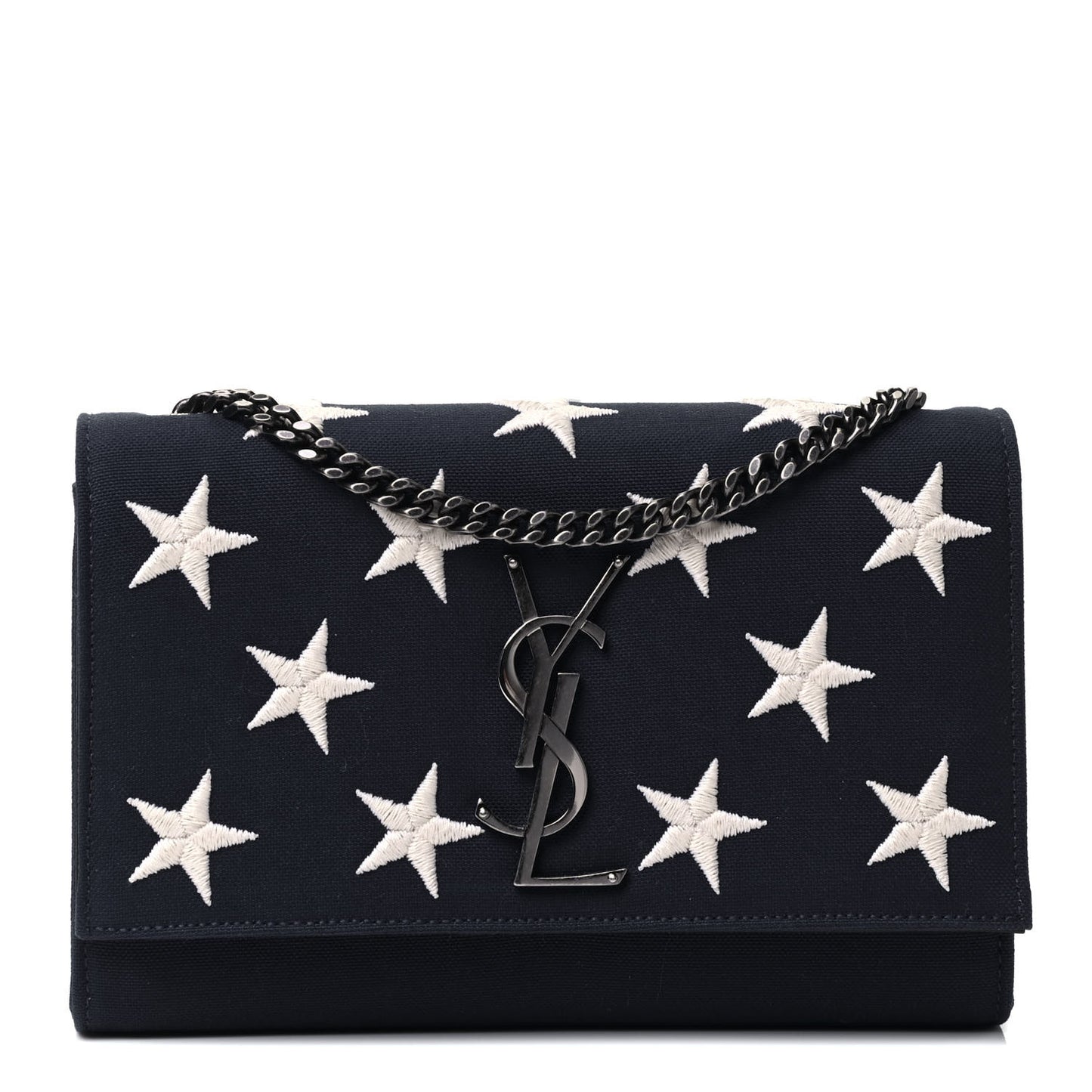 Canvas Embroidered Stars Small Monogram Kate Satchel Blue Bianco