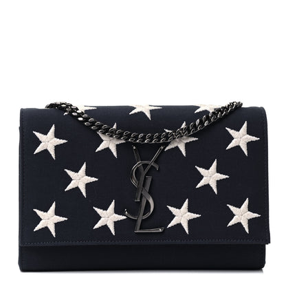 Saint Laurent Canvas Embroidered Stars Small Monogram Kate Satchel Blue Bianco 1 of 4