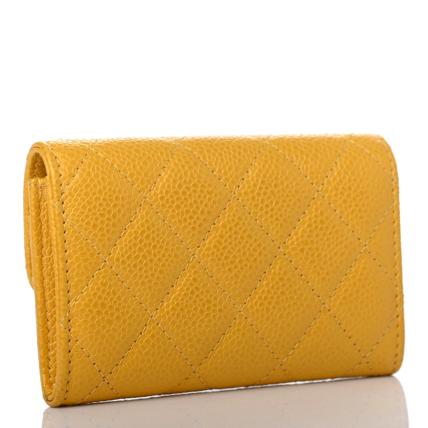 Caviar Quilted Flap Card Holder Yellow