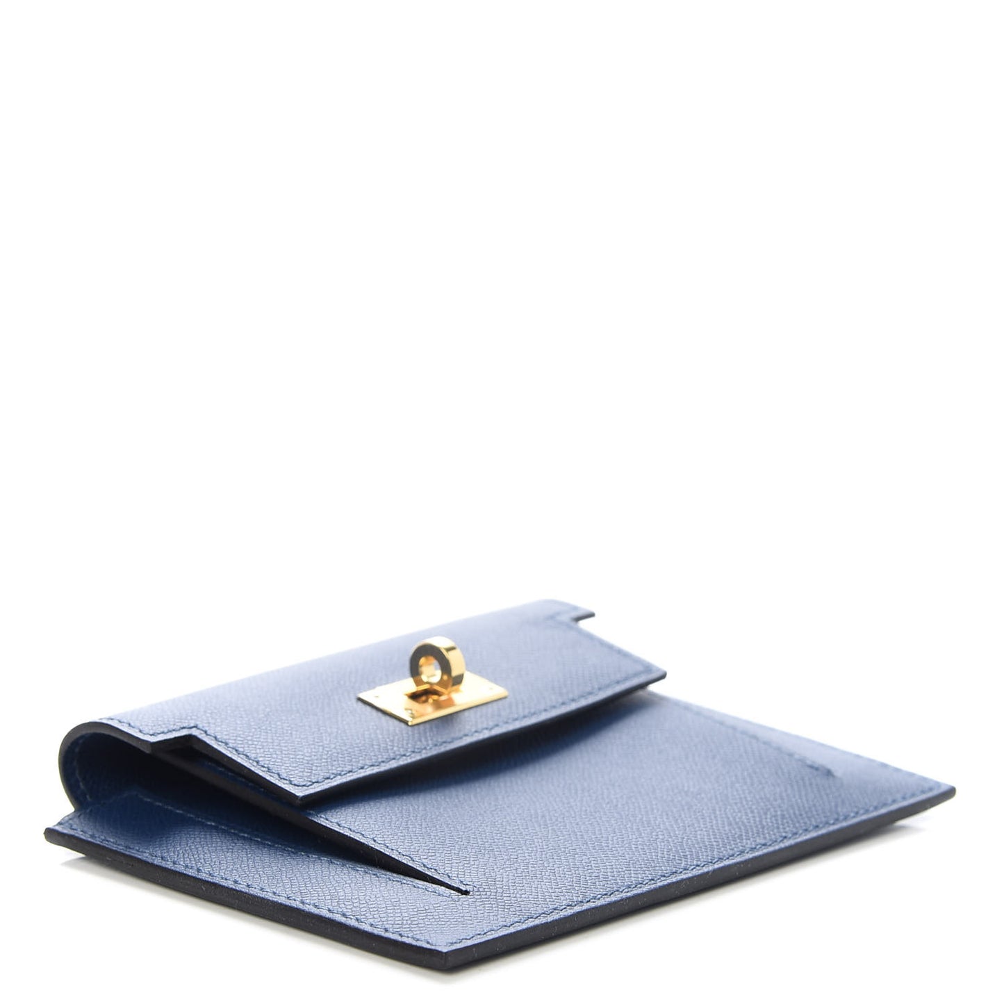Madame Calfskin Kelly Pocket Compact Wallet Deep Bleu