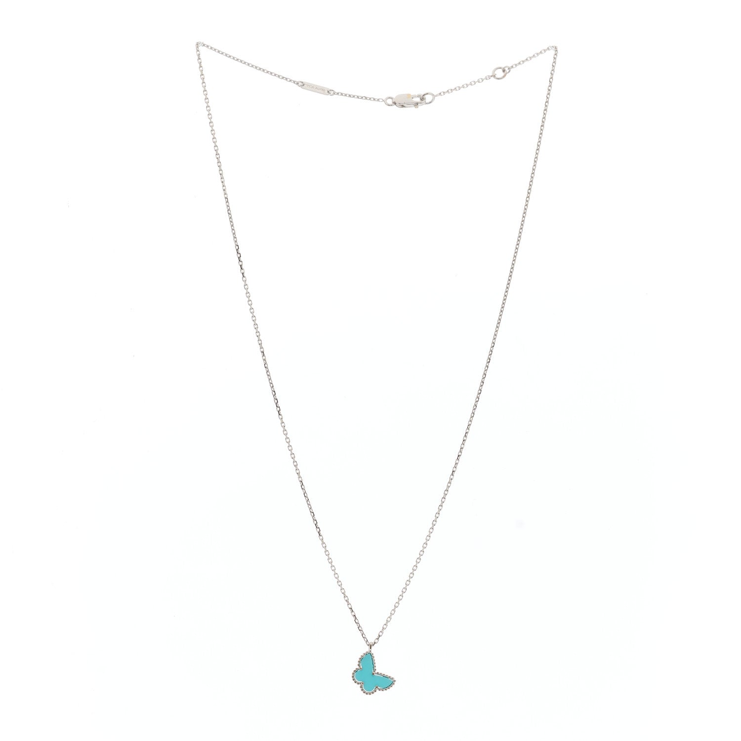 Van Cleef & Arpels 18K White Gold Turquoise Sweet Alhambra Butterfly Pendant Necklace 2 of 5