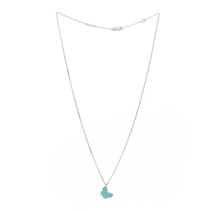 Van Cleef & Arpels 18K White Gold Turquoise Sweet Alhambra Butterfly Pendant Necklace 2 of 5