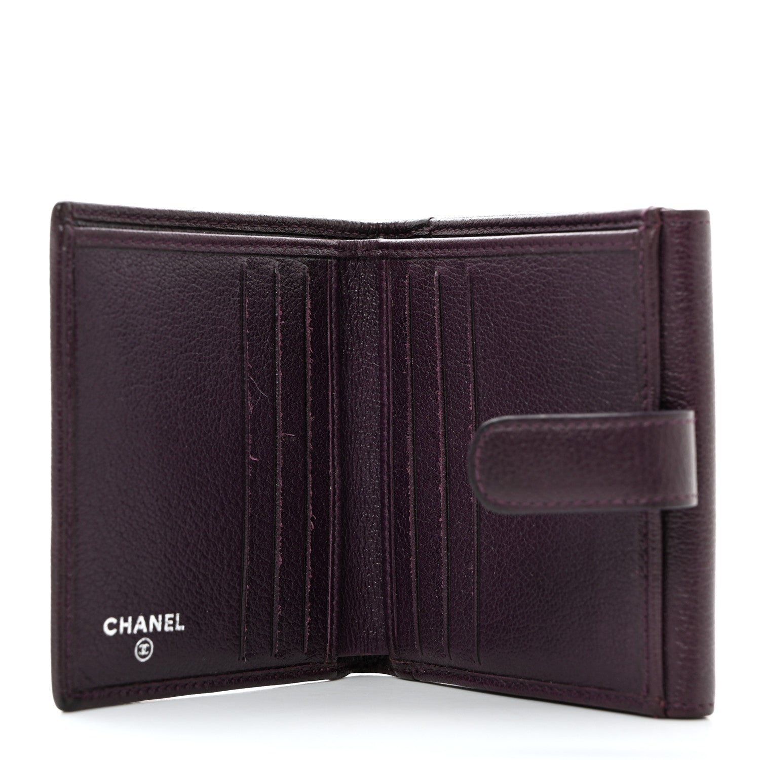 Chanel Glazed Goatskin Camellia Embossed French Flap Wallet Purple 5 of 9