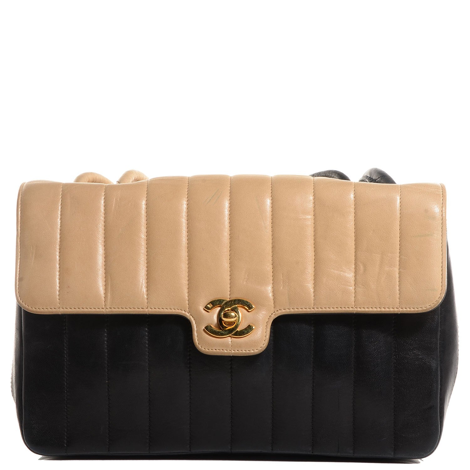 Chanel Lambskin Vertical Quilt Medium Flap Beige Black 1 of 6