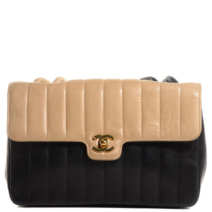 Chanel Lambskin Vertical Quilt Medium Flap Beige Black 1 of 6