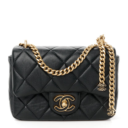 Chanel Lambskin Enamel Quilted Mini Pending CC Square Flap Black 1 of 11