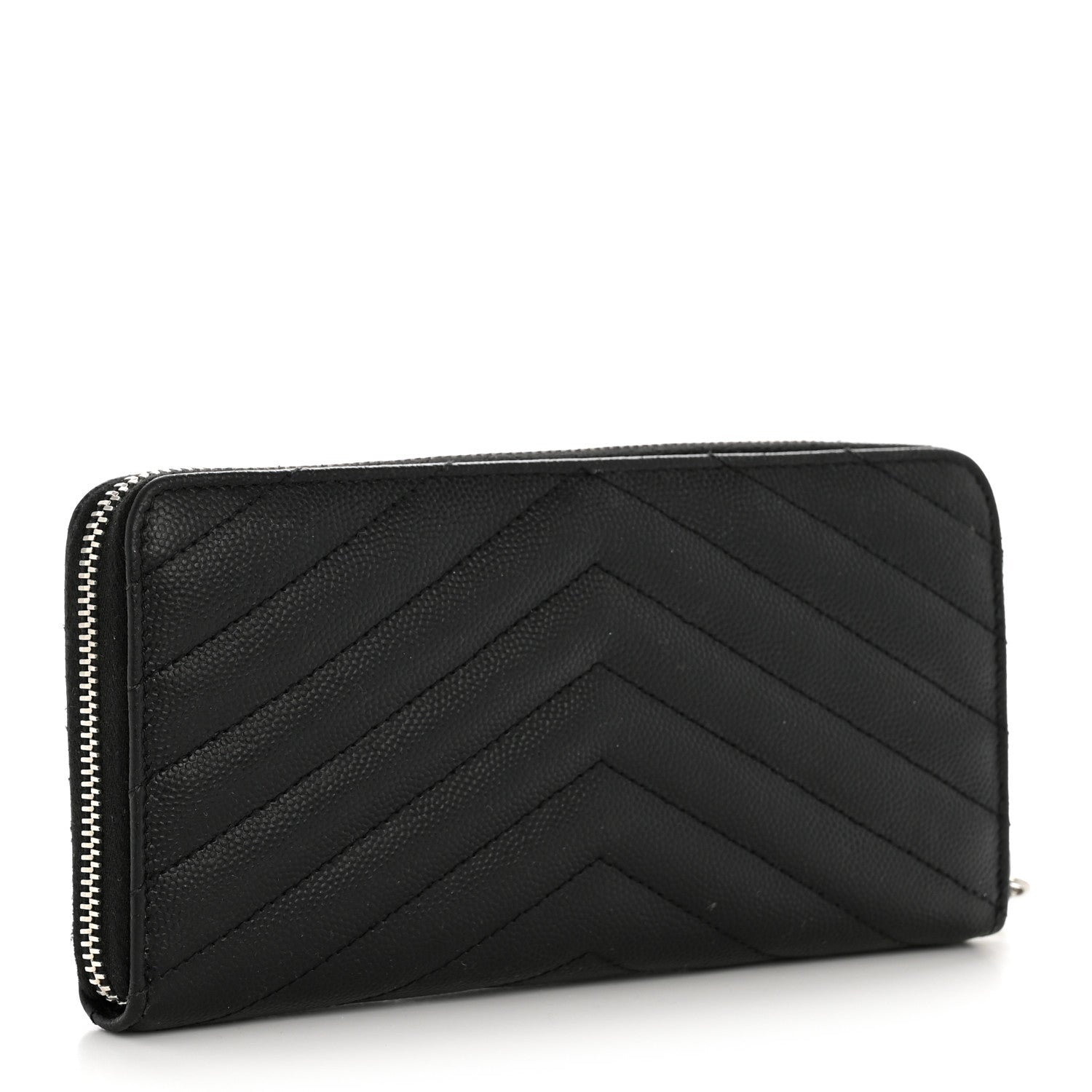 Saint Laurent Grain De Poudre Matelasse Chevron Monogram Zip Around Wallet Black 3 of 11