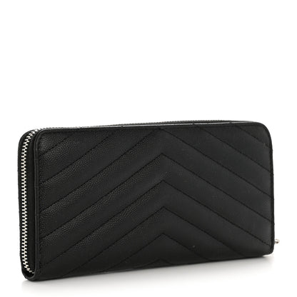 Saint Laurent Grain De Poudre Matelasse Chevron Monogram Zip Around Wallet Black 3 of 11