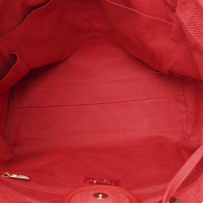 Chanel Straw Raffia Calfskin Striped Large Deauville Tote Red 5 of 10