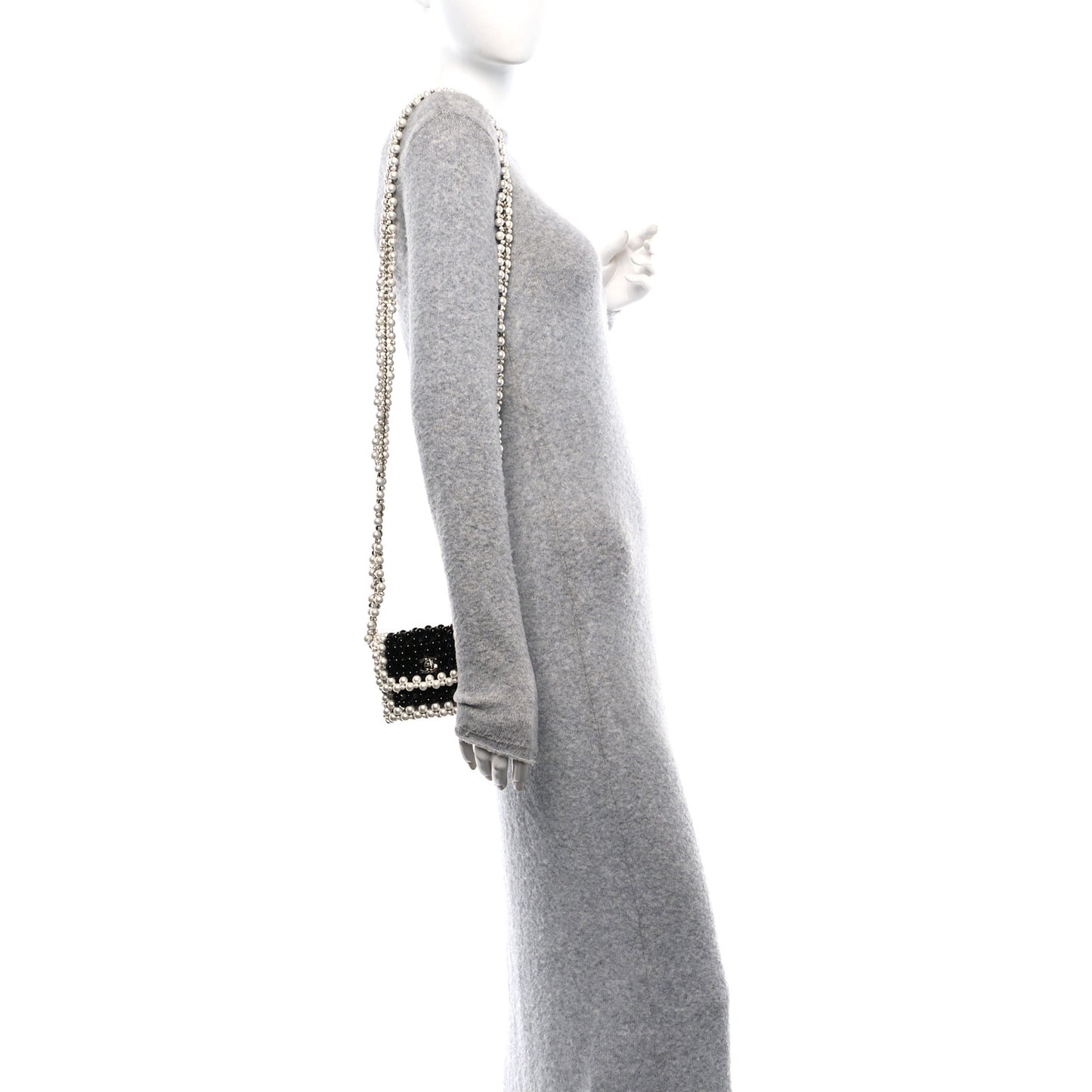 Crystal Pearl Beaded Mini Rectangular Flap Black White