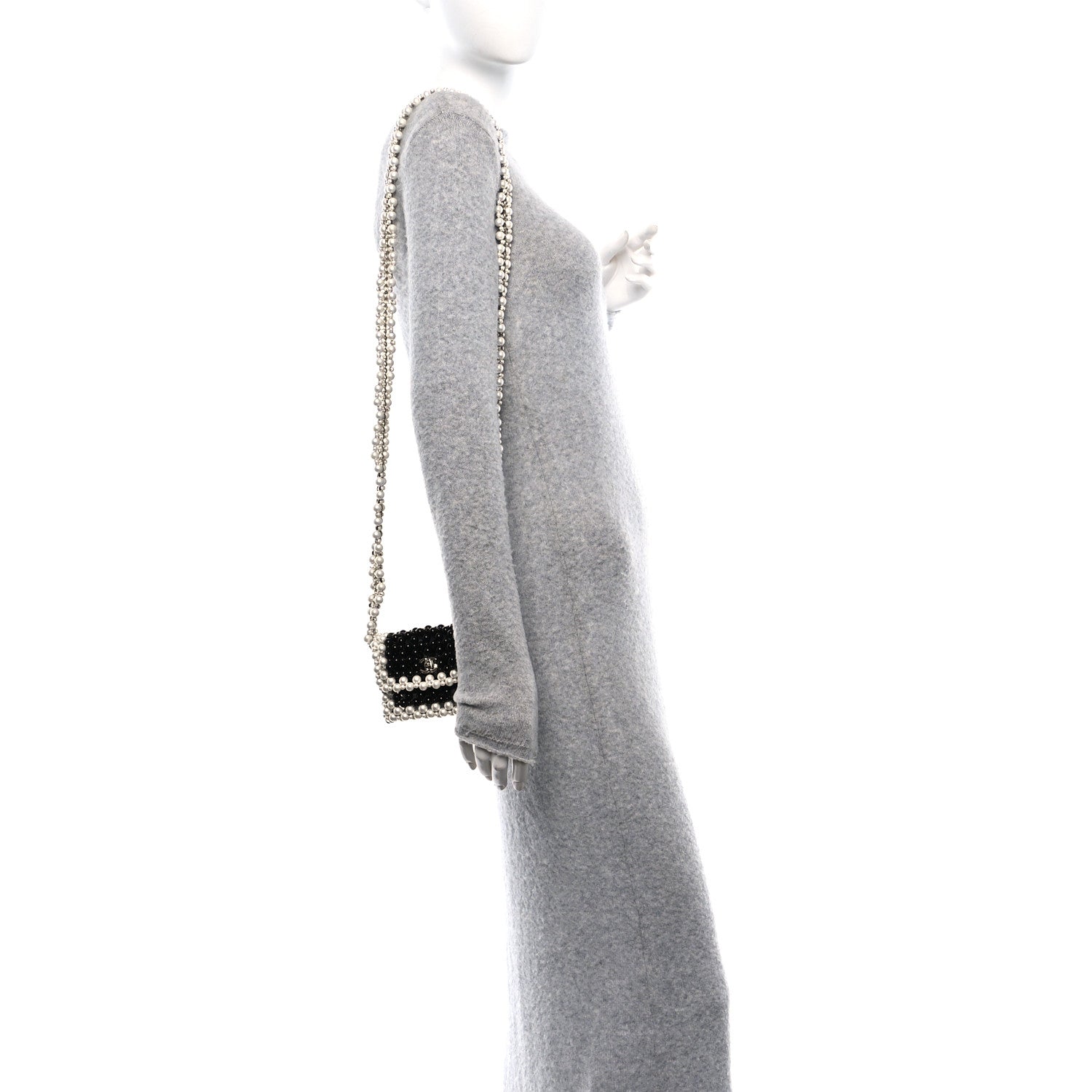 Chanel Crystal Pearl Beaded Mini Rectangular Flap Black White 2 of 10