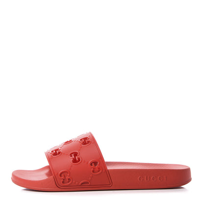 Gucci Rubber GG Monogram Mens Slide Sandals 9 Hibiscus Red 1 of 9