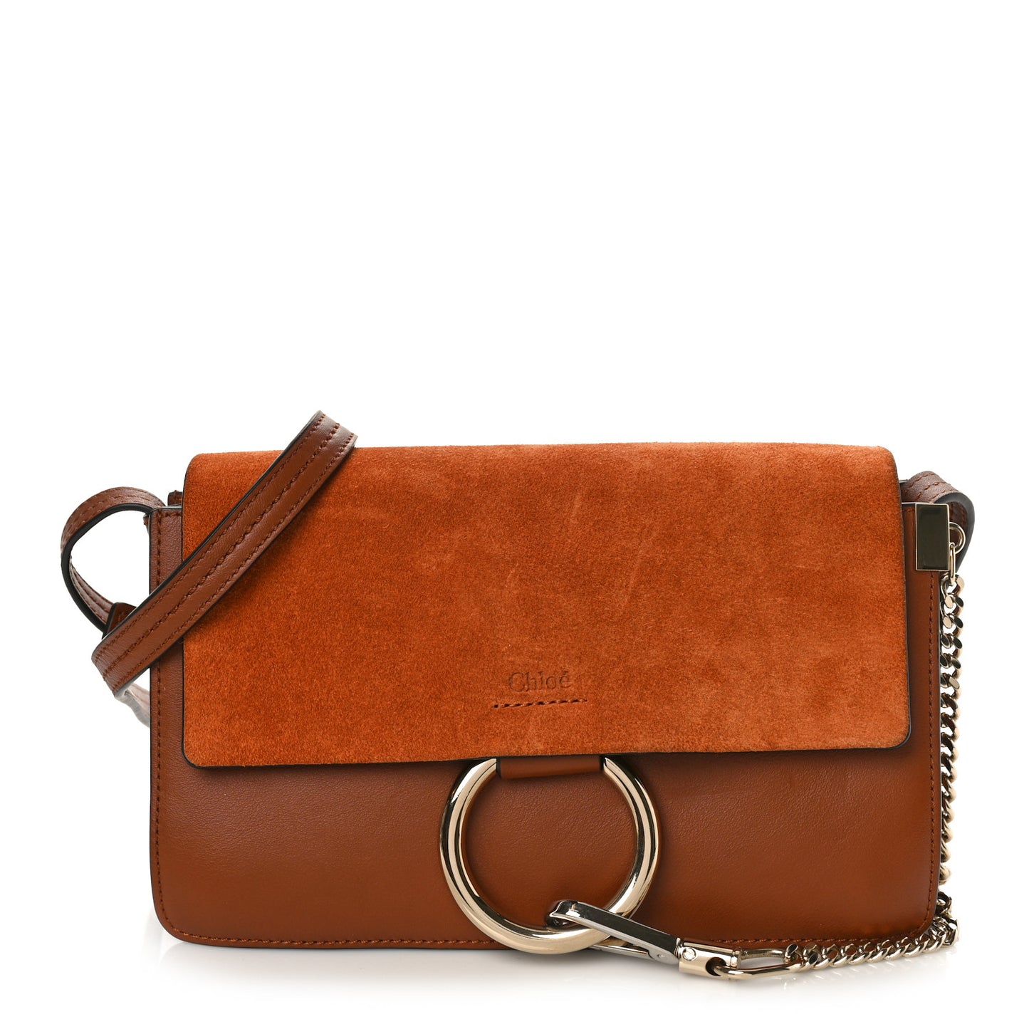 Suede Calfskin Small Faye Shoulder Bag Tobacco
