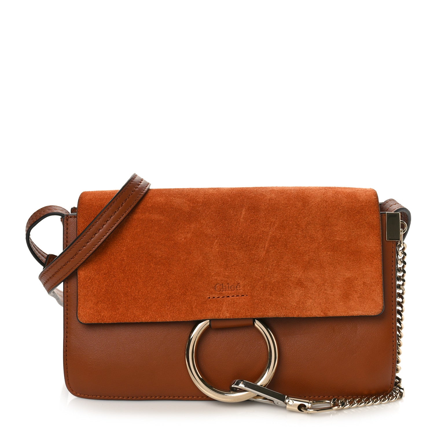 Chloe Suede Calfskin Small Faye Shoulder Bag Tobacco 1 of 10