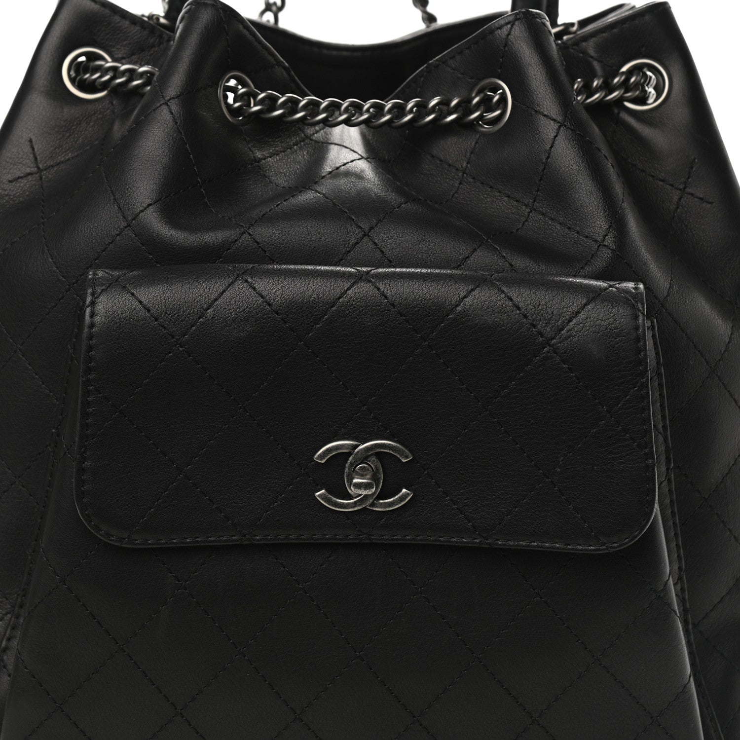 Chanel Calfskin Stitched Large Urban Luxury Drawstring Backpack Black 8 of 8