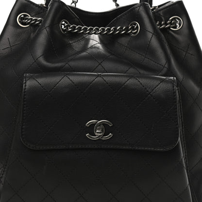 Chanel Calfskin Stitched Large Urban Luxury Drawstring Backpack Black 8 of 8