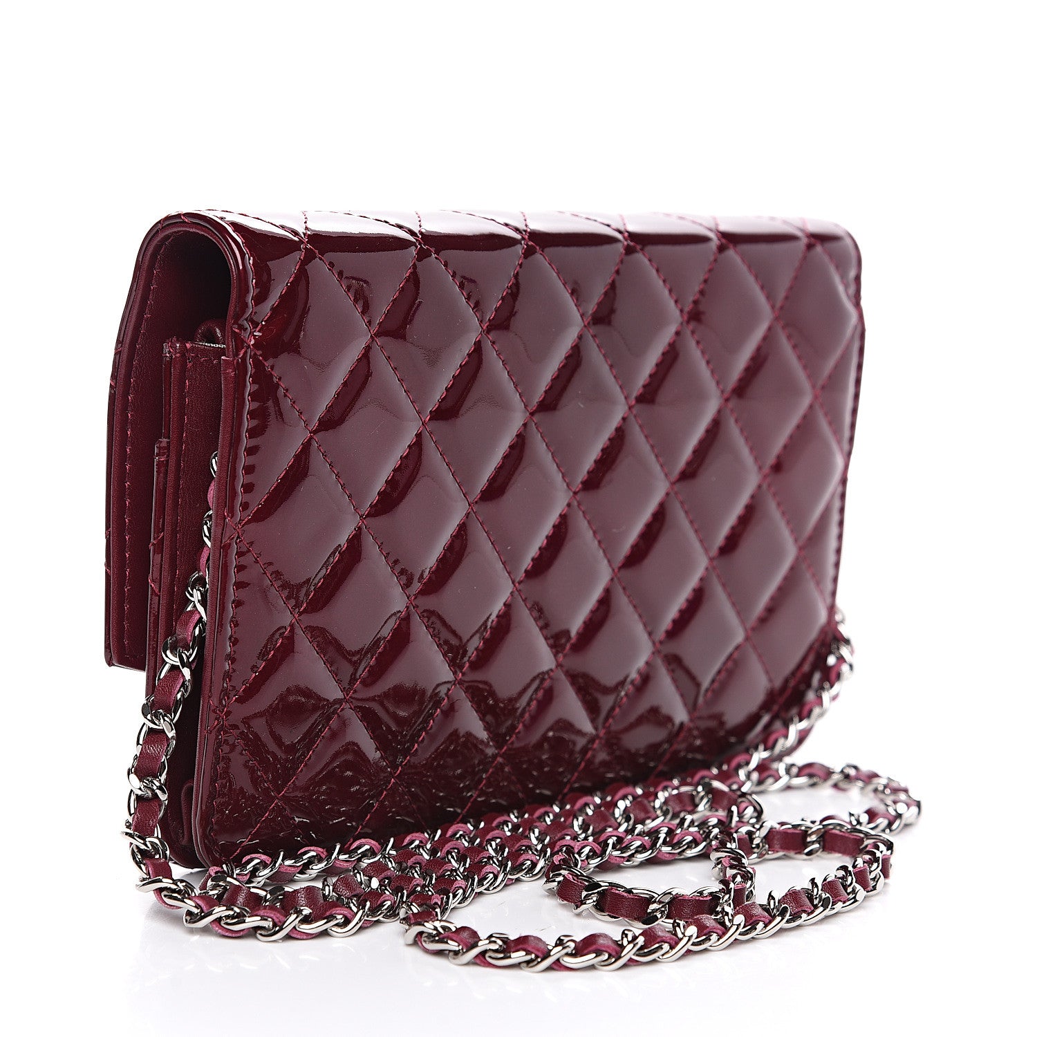 Chanel Patent Quilted Brilliant Wallet On Chain WOC Red 2 of 12