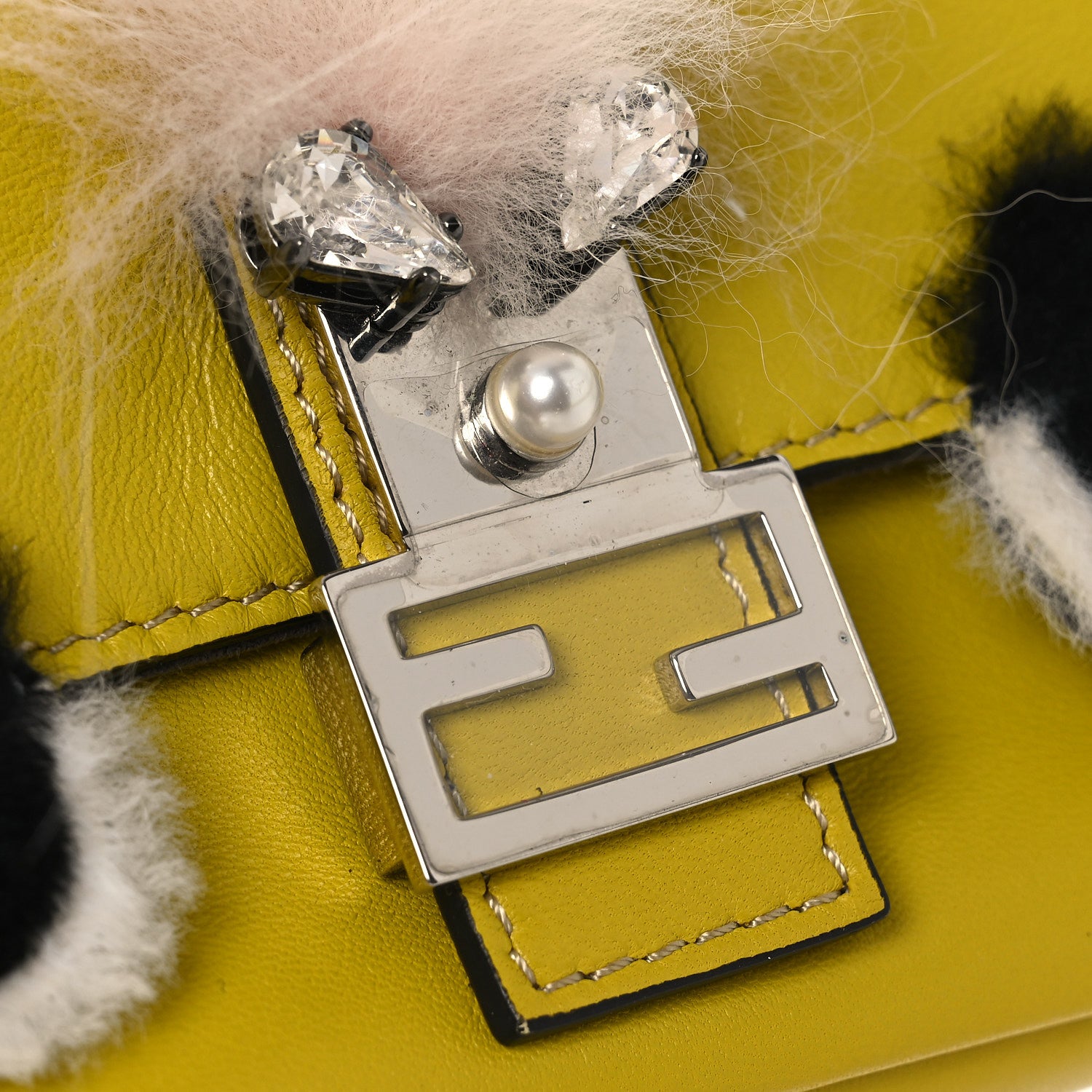 Fendi Nappa Rabbit Fox Fur Micro Buggie Baguette Lime Rosa 10 of 10