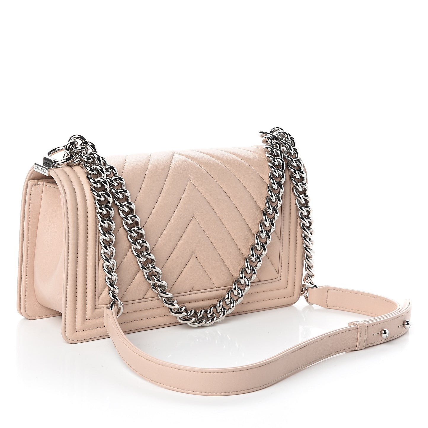 Calfskin Chevron Quilted Medium Boy Flap Beige