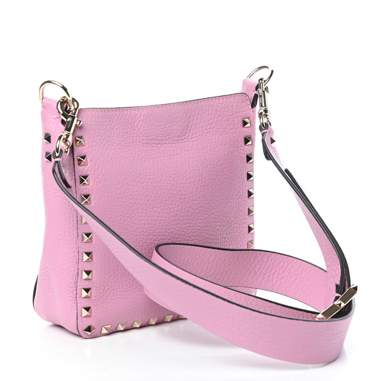 Valentino Garavani Pebbled Calfskin Mini Rockstud Flip-Lock Messenger Bag Pink 3 of 9