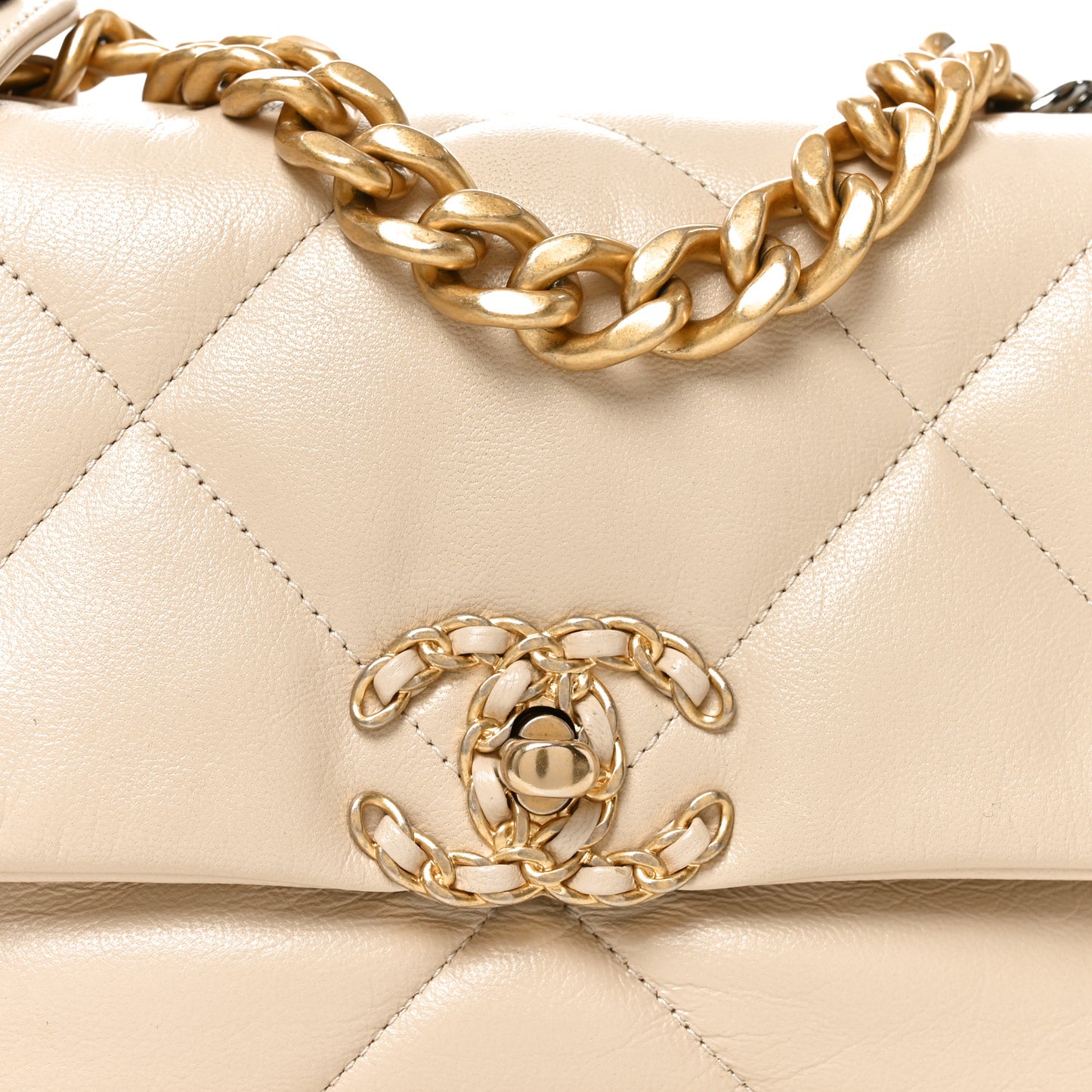 Goatskin Quilted Medium Chanel 19 Flap Light Beige