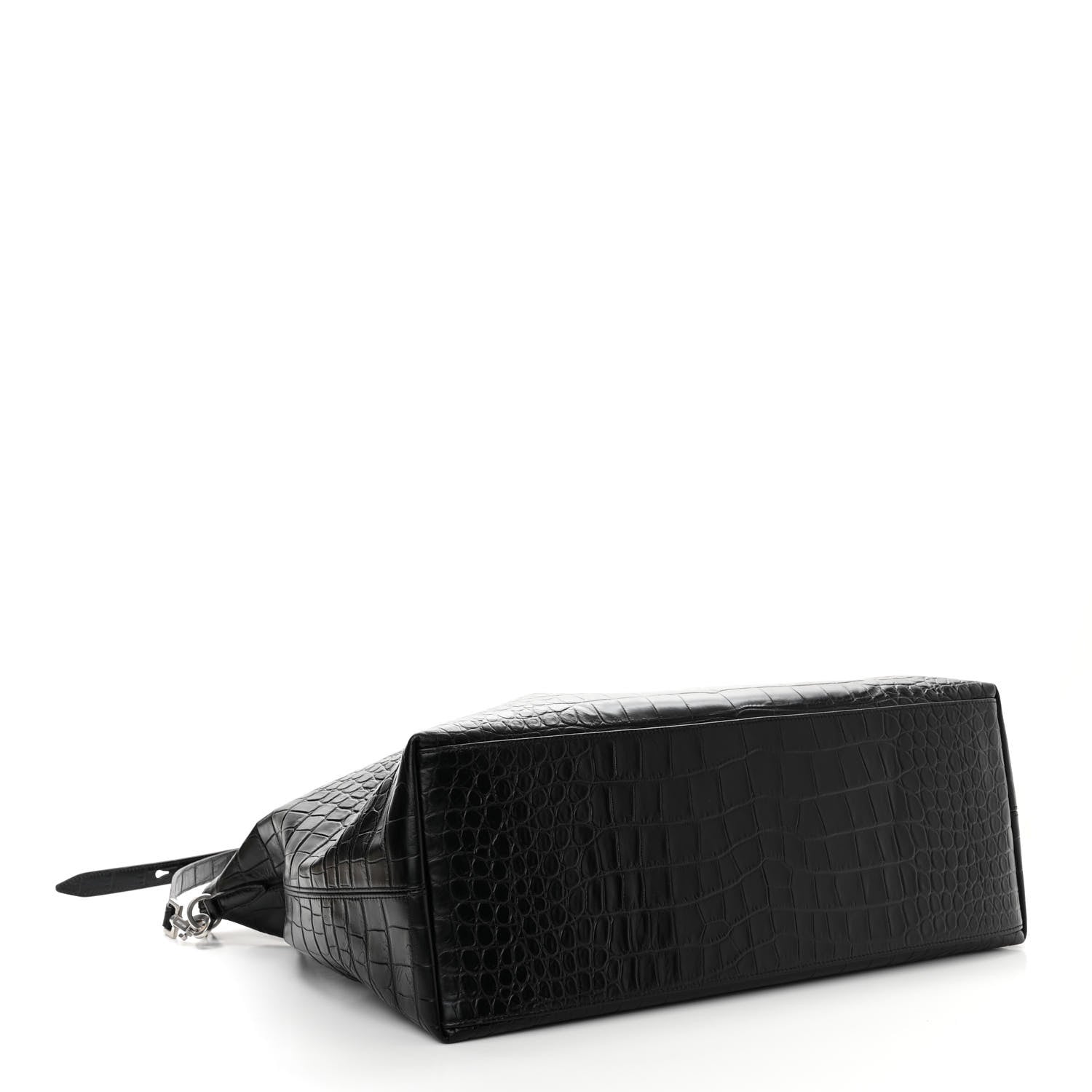 Saint Laurent Calfskin Crocodile Embossed Giant Bowling Bag Black 4 of 13