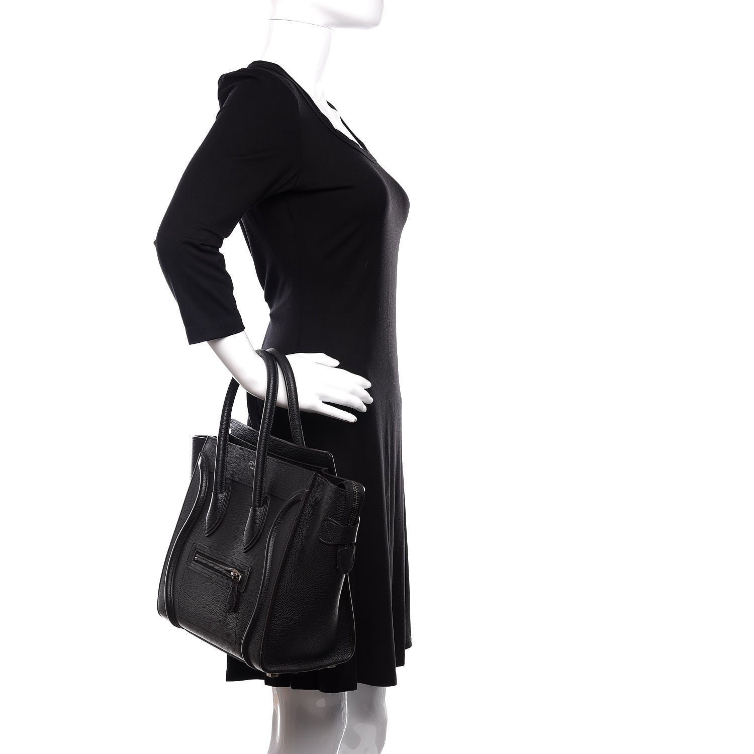 Celine Drummed Calfskin Micro Luggage Black 2 of 9