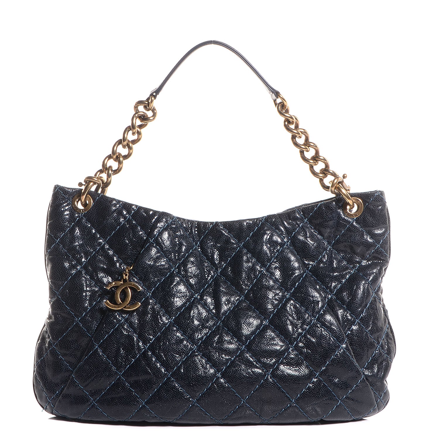 Chanel Crumpled Grained Calfskin Coco Pleats Hobo Dark Blue 1 of 8