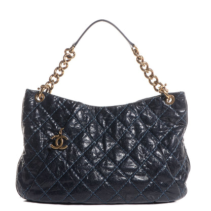 Chanel Crumpled Grained Calfskin Coco Pleats Hobo Dark Blue 1 of 8