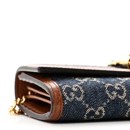 Gucci New Denim GG Monogram Jackie 1961 Chain Wallet Blue Tea Cuir 9 of 10