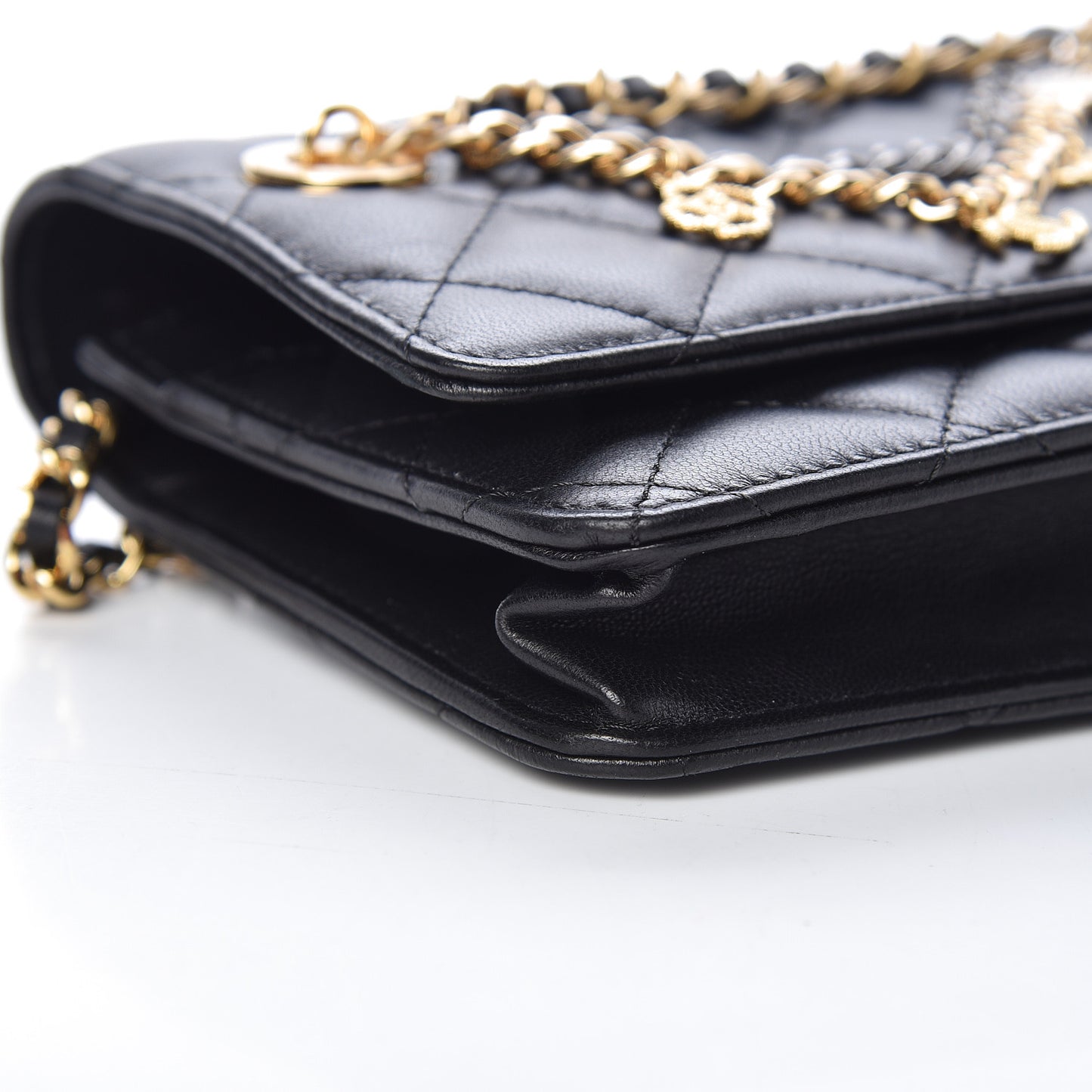 Lambskin Quilted Egyptian Amulet Wallet On Chain WOC Black
