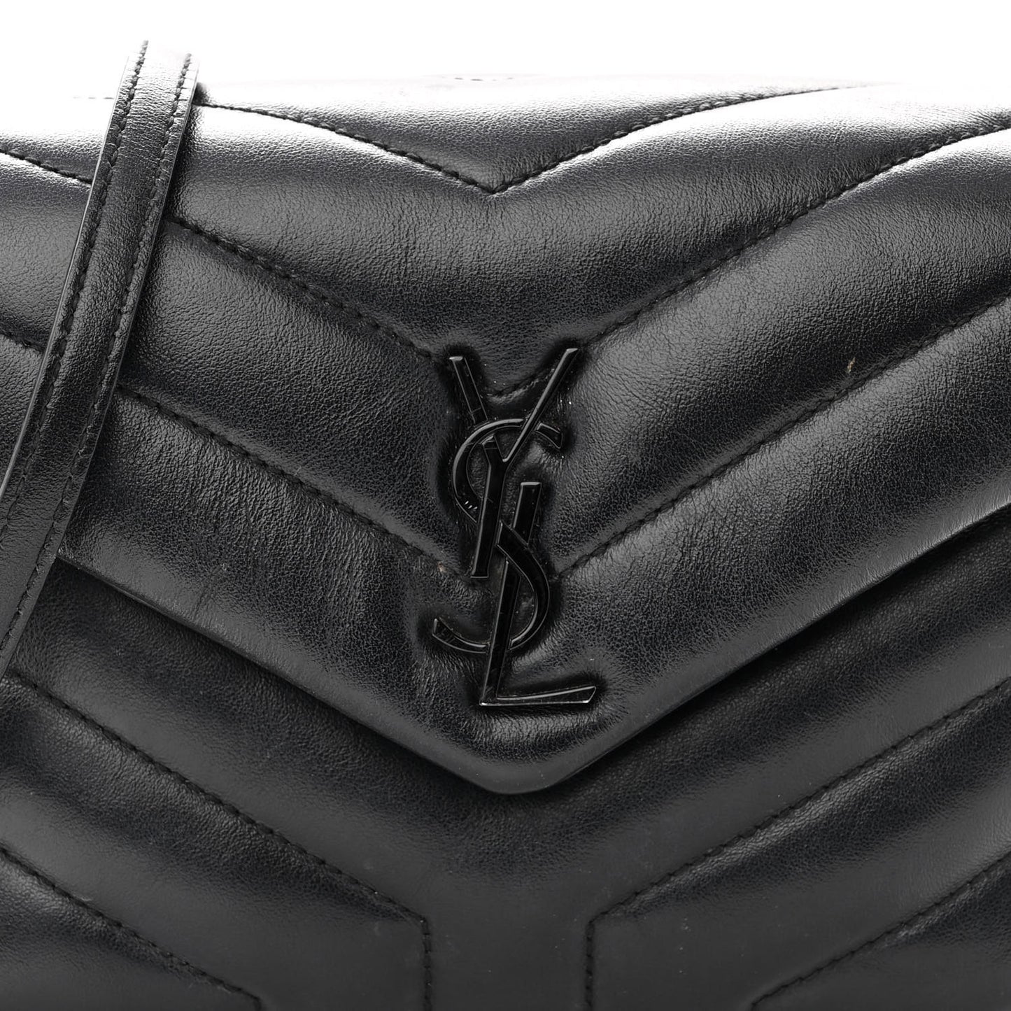 Calfskin Y Quilted Monogram Monochrome Toy Loulou Crossbody Bag Black