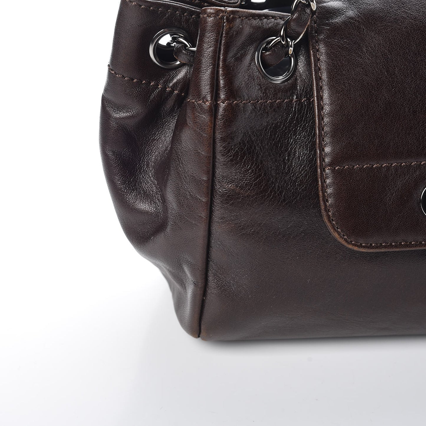 Lambskin Lax Accordion Flap Marron Fonce